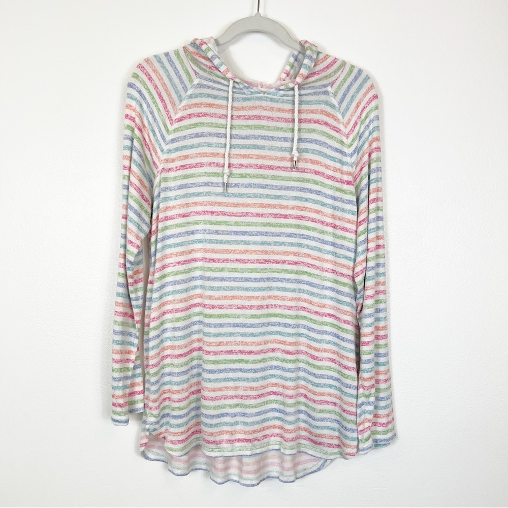 T By Talbots Essex Striped Hooded Tunic Top Size Medium